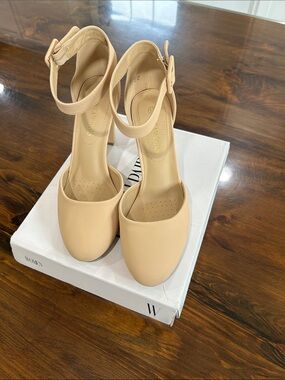 Dream Pairs Beige Ankle-Strap Block Heels